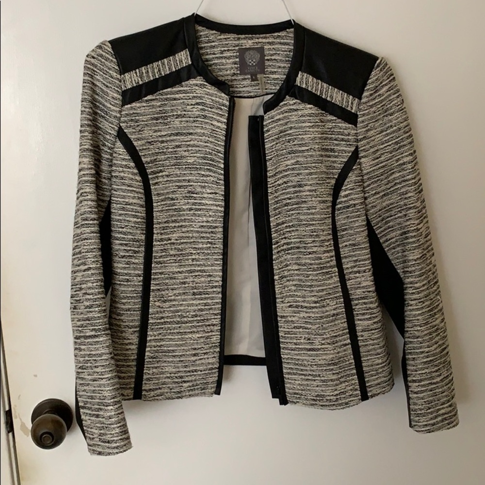 Lined blazer with leather accents
